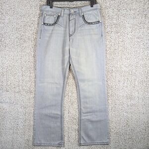 Victorious Jeans Gray Wash Embellished Pockets Denim Pants Mens 34x32 Fits 33x32